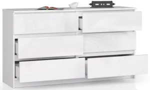 Ak furniture Komoda Kuba 140 cm 6 zásuviek biela lesklá