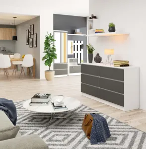 Ak furniture Komoda Kuba 140 cm 6 zásuviek biela/grafitová