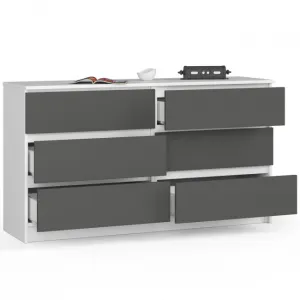 Ak furniture Komoda Kuba 140 cm 6 zásuviek biela/grafitová