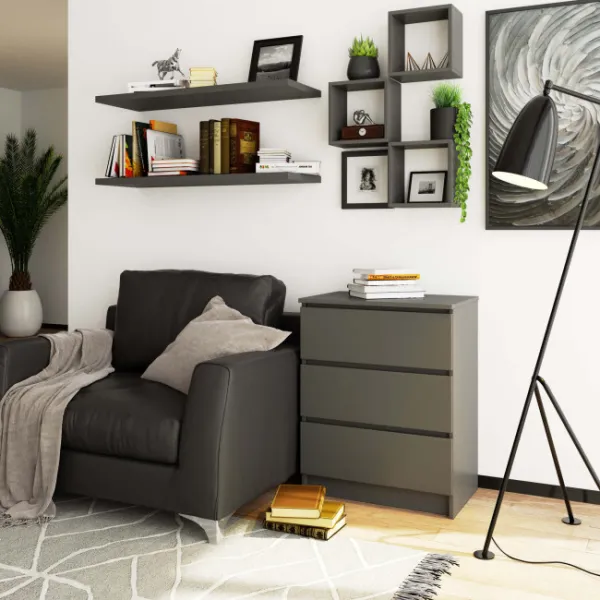 Ak furniture Komoda Kuba 60 cm s 3 zásuvkami grafitová