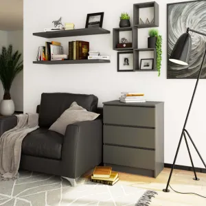 Ak furniture Komoda Kuba 60 cm s 3 zásuvkami grafitová