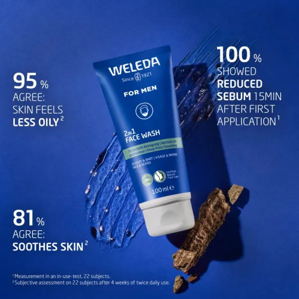 Weleda For Men 2v1 čistiaci gél na tvár a fúzy 100 ml