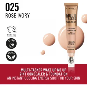 Rimmel Multi-Tasker Wake Me Up make-up a korektor pre rozjasnenie pleti odtieň 25 Rose Ivory 20 ml