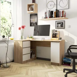 Ak furniture Rohový písací stôl B20 155 cm dub sonoma/biely ľavý