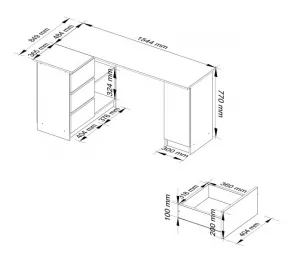 Ak furniture Rohový písací stôl B20 155 cm dub sonoma ľavý