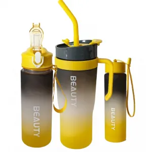 Livefy 3in1 Set fľašky na vodu a pohár Sunrise, ombre