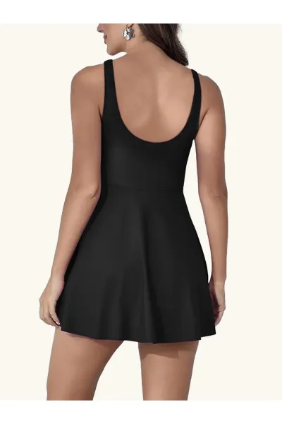58126 Dewberry Womens Lycra With Dress Shorts Swimsuit-BLACK