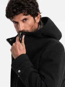 Ombre Men's long monochrome hooded coat - black