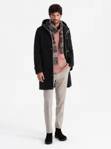 Ombre Men's long monochrome hooded coat - black