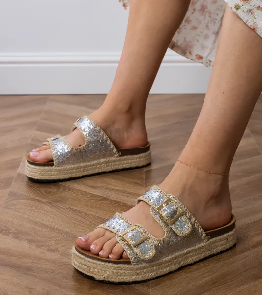 Gemre Strieborné espadrilky s brokátovými prackami Induri