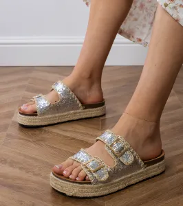 Gemre Strieborné espadrilky s brokátovými prackami Induri