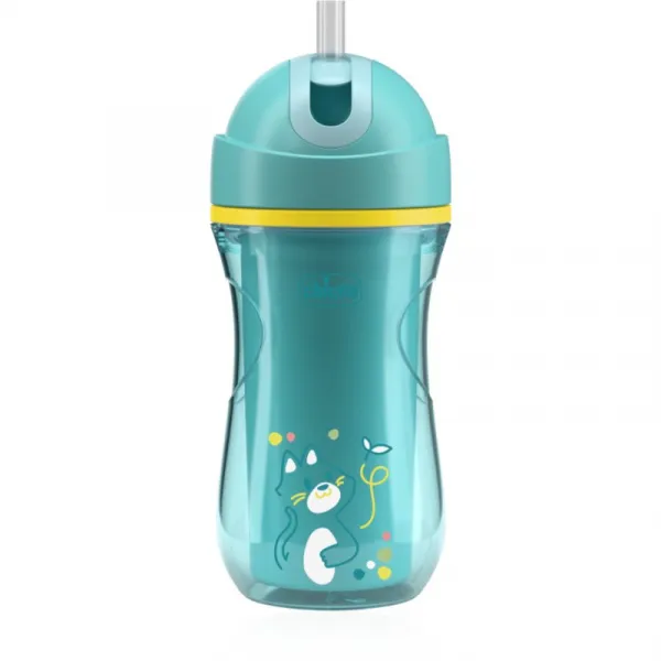 CHICCO Hrnček Sport so slamkou teal, 14m+