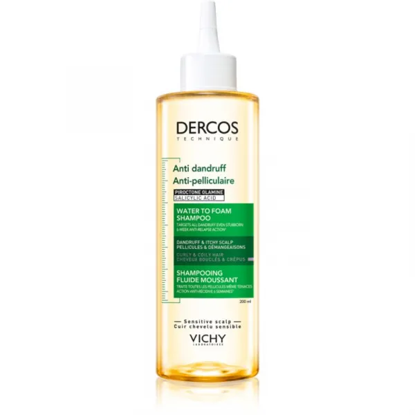 Vichy Dercos Water to Foam Shampoo šampón proti lupinám pre vlnité a kučeravé vlasy 200 ml