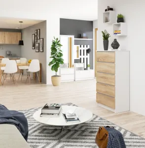 Ak furniture Komoda Kuba 60 cm - 5 zásuviek biela/sonoma