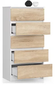 Ak furniture Komoda Kuba 60 cm - 5 zásuviek biela/sonoma