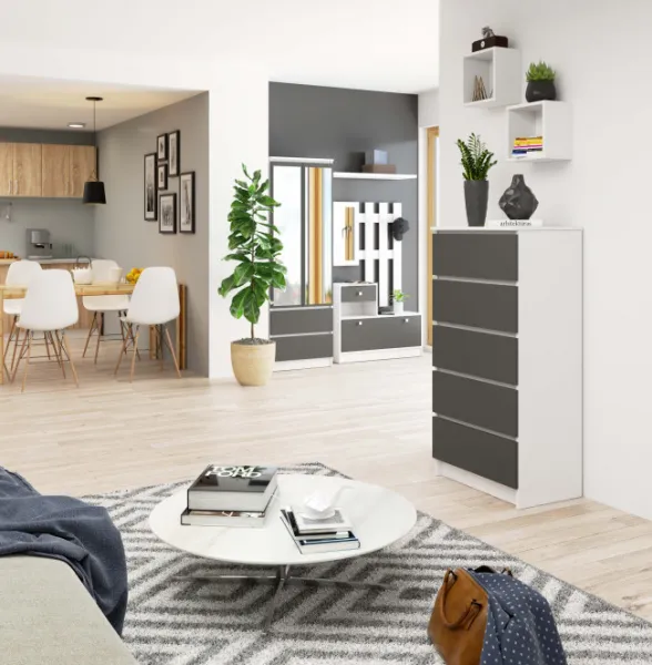 Ak furniture Komoda Kuba 60 cm - 5 zásuviek biela/grafitová