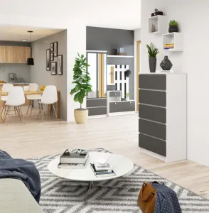 Ak furniture Komoda Kuba 60 cm - 5 zásuviek biela/grafitová