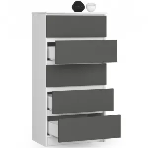 Ak furniture Komoda Kuba 60 cm - 5 zásuviek biela/grafitová