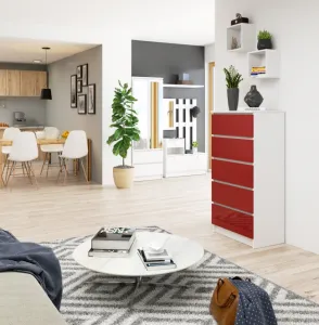 Ak furniture Komoda Kuba 60 cm - 5 zásuviek biela/červená