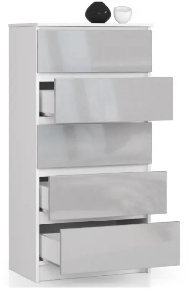 Ak furniture Komoda Kuba 60 cm - 5 zásuviek biela/sivá