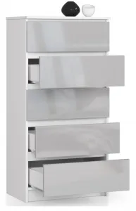 Ak furniture Komoda Kuba 60 cm - 5 zásuviek biela/sivá