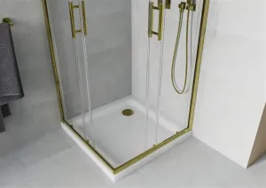 MEXEN/S - Rio sprchovací kút štvorec 80x80, transparent, zlatá + biela vanička so sifónom 860-080-080-50-00-4010G
