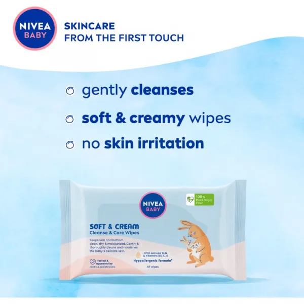 NIVEA BABY Soft & Cream detské jemné vlhčené obrúsky 2x57 ks