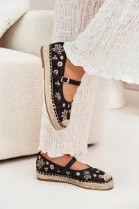 Boto Sieťované espadrilky s vyšívaním na platforme čierne Laxisa