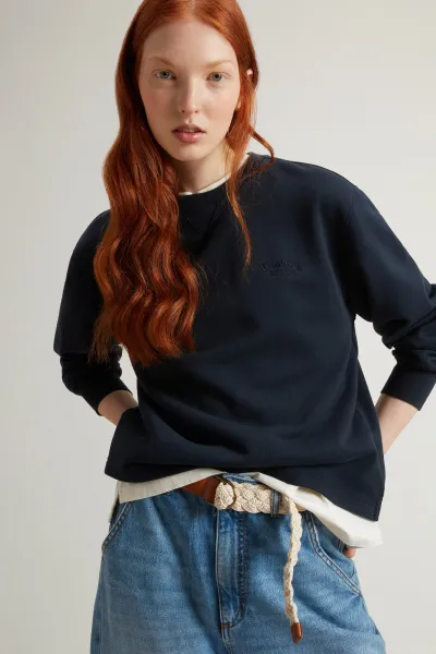 Mikina Woolrich Classic Fleece Crewneck Melton Blue