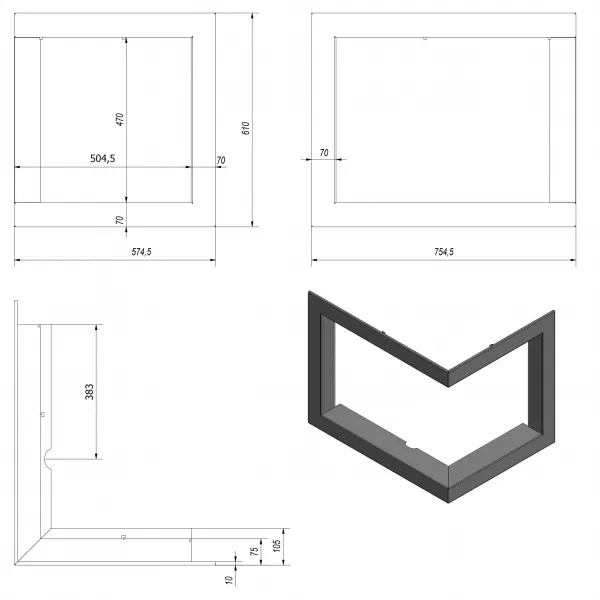 Kratki | Montážny rámik 90°- 70mm pre krbové vložky VN 610/430 BLENDA70/VNP/610/430