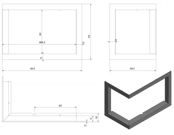 Kratki | Montážny rámik 90°- 70mm pre krbové vložky VN 700/480 BLENDA70/VNL/700/480