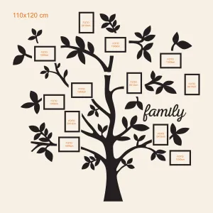 Drevený strom na stenu s fotorámikmi - Family