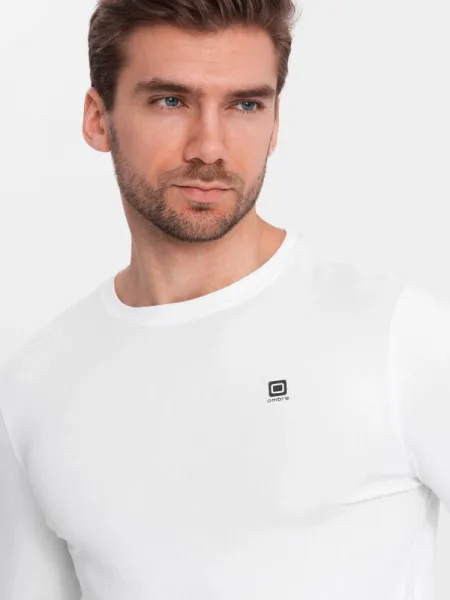 Pánske tričko s dlhým rukávom a s logom- biele