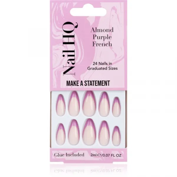 Nail HQ Almond Purple French umelé nechty s lepidlom 24 ks