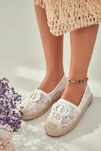Boto Ženské čipky espadrilles s dekoráciou biely letný sen