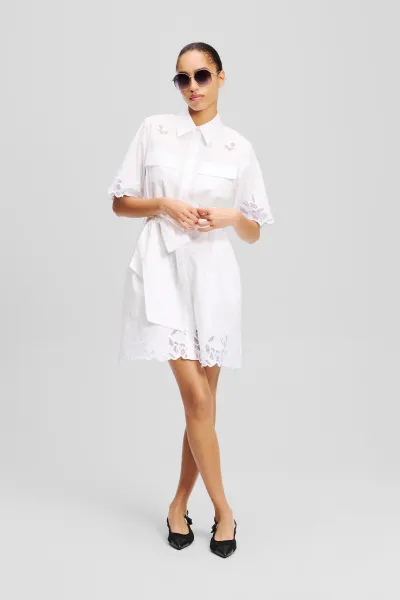Šaty Karl Lagerfeld Embroidery Cut Out Dress White