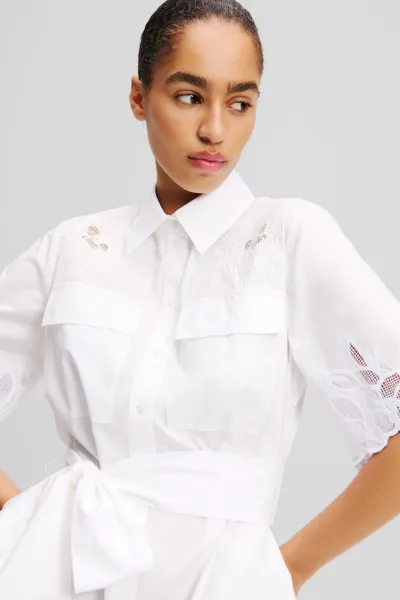 Šaty Karl Lagerfeld Embroidery Cut Out Dress White