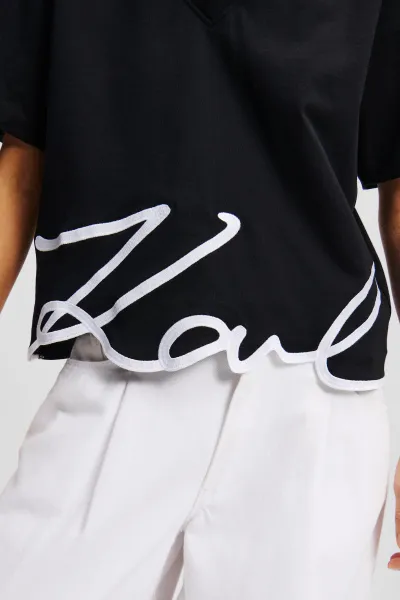 Tričko Karl Lagerfeld Karl Signature Hem V-Nk Tshirt Black