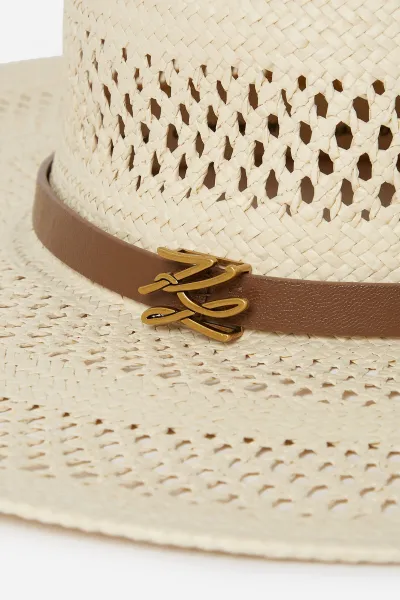 Klobúk Karl Lagerfeld K/Autograph Belt Straw Hat Natural