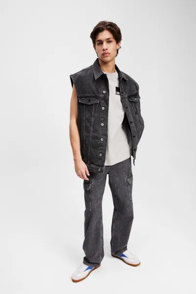 Vesta Karl Lagerfeld Jeans Klj Relaxed Denim Vest Print Washed Black