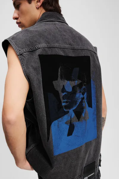 Vesta Karl Lagerfeld Jeans Klj Relaxed Denim Vest Print Washed Black