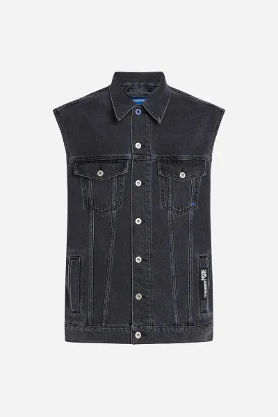 Vesta Karl Lagerfeld Jeans Klj Relaxed Denim Vest Print Washed Black