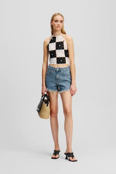 Sveter Karl Lagerfeld Jeans Klj Crochet Fitted Top Black/White