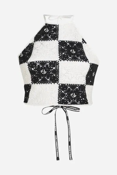 Sveter Karl Lagerfeld Jeans Klj Crochet Fitted Top Black/White