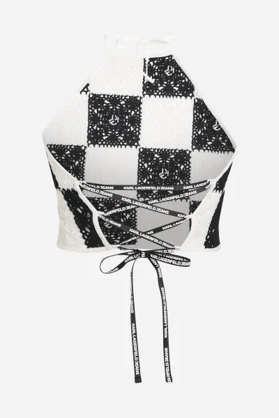 Sveter Karl Lagerfeld Jeans Klj Crochet Fitted Top Black/White