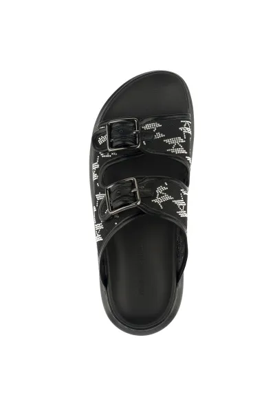 Šľapky Karl Lagerfeld Kapri Slide Sparkle 2-Strap Black Mesh Text W/Silver