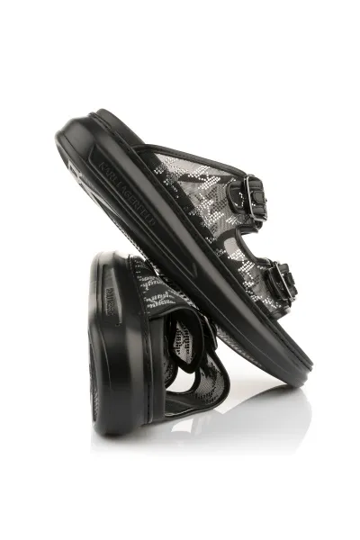 Šľapky Karl Lagerfeld Kapri Slide Sparkle 2-Strap Black Mesh Text W/Silver