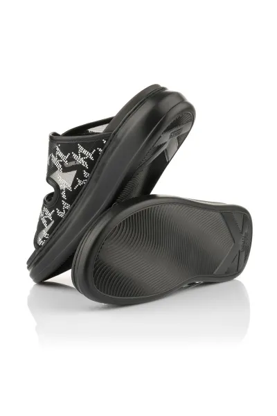 Šľapky Karl Lagerfeld Kapri Slide Sparkle 2-Strap Black Mesh Text W/Silver