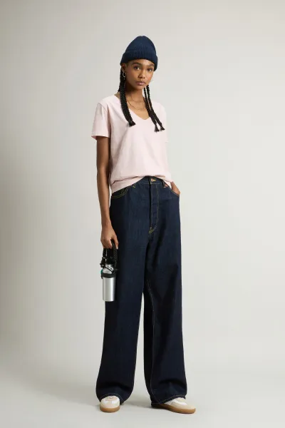 Tričko Woolrich Slub Cotton V-Neck Rose Smoke