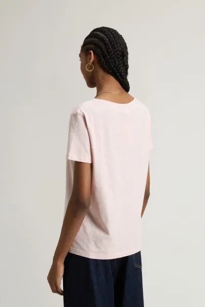 Tričko Woolrich Slub Cotton V-Neck Rose Smoke